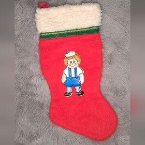 Vintage Christmas Stocking Faux Fur Ragedy Andy Style with Sailor Outfit